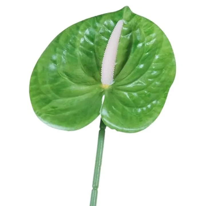 Hwepeng 10 Pcs Real Touch Anthuriums Plant Artificial Flowers - Silk Flamingo Flower with Bendable Stems in Plastic Vase, Realistic Fake Plant for Home Office Decor Indoor (Green)