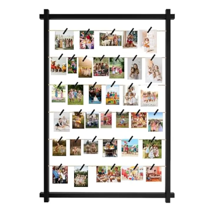 Collage Picture Frame,Photo Display Board with Clips,Hanging Pictures Frames Photos Wall Decor for Wedding Graduation Party Birthday Greeting Letter Christmas Cards Holder Organizer,39 inch(Black)