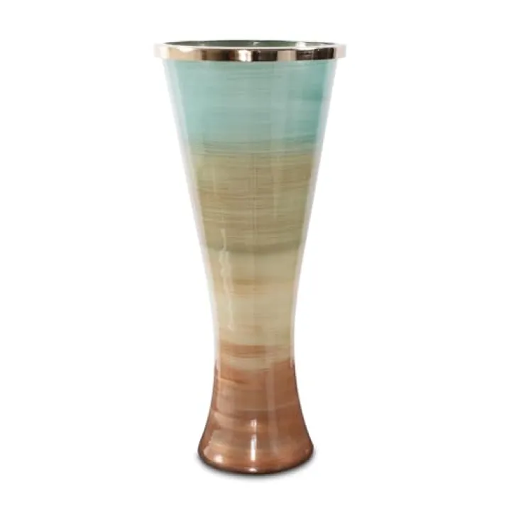 Howard Elliott Multicolor Capri Stripe Flared Glass Vase for Flowers, Modern Abstract Decorative Flared Vase for Weddings, Floral Arrangements & Decoration, Large, 23.75 x 10.5 x 10.5 Inch