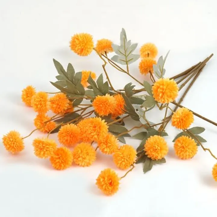 Lansdowns 6 PCS Lifelike Fake Silk Pompon Mums Used in Autumn Seasonal Centerpiece with No-Water Maintenance for Home Décor and DIY Wedding Bouquet, Real Touch Artificial Chrysanthemum（Orange）