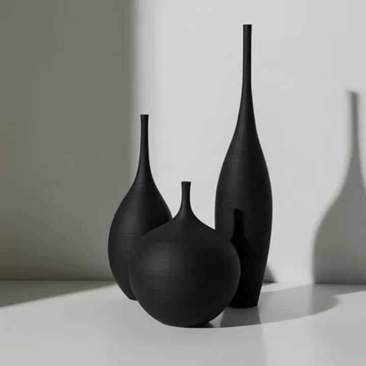 DecoVlog Black Ceramic Vases Set of 3, Modern Boho Vases for Centerpiece Decor, Matte Minimalist Decorative Vases for Home Decor, Living Room, Bookshelf, and Entryway Table Decor