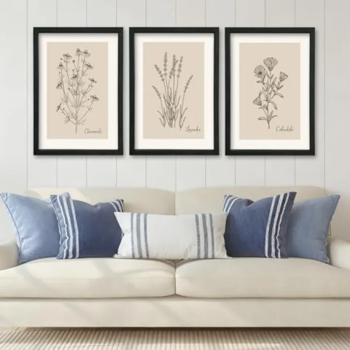 YWJKWLGS Vintage Botanical Wall Art 11x16 Inch Set Of 3 Wooded Framed Minimalist Rustic Wildflower Pictures Floral Sign Bedroom Wall Hanging Decor (Black)