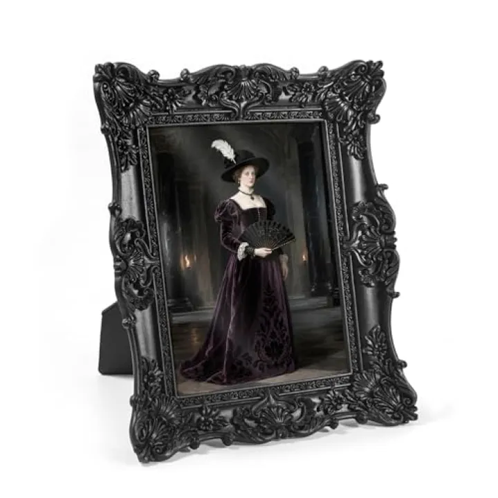 Hwamiora 5x7 Picture Frame Vintage Black Frames, Ornate Textured Hand-Crafted Resin with Glass Front, Black Photo Frames for Tabletop Display, Retro Design Home Ornament