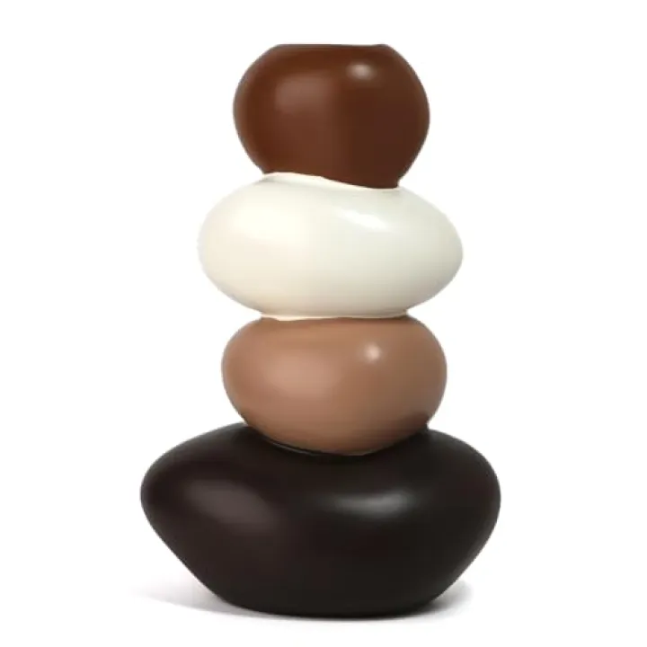 Stone Rock Shape Decorative Vase – Hollow Rock Sculpture Ornament, Rustic Stone Style Home Decor, Table Centerpiece, Minimalist Vase for Living Room, Office, Garden Decoration