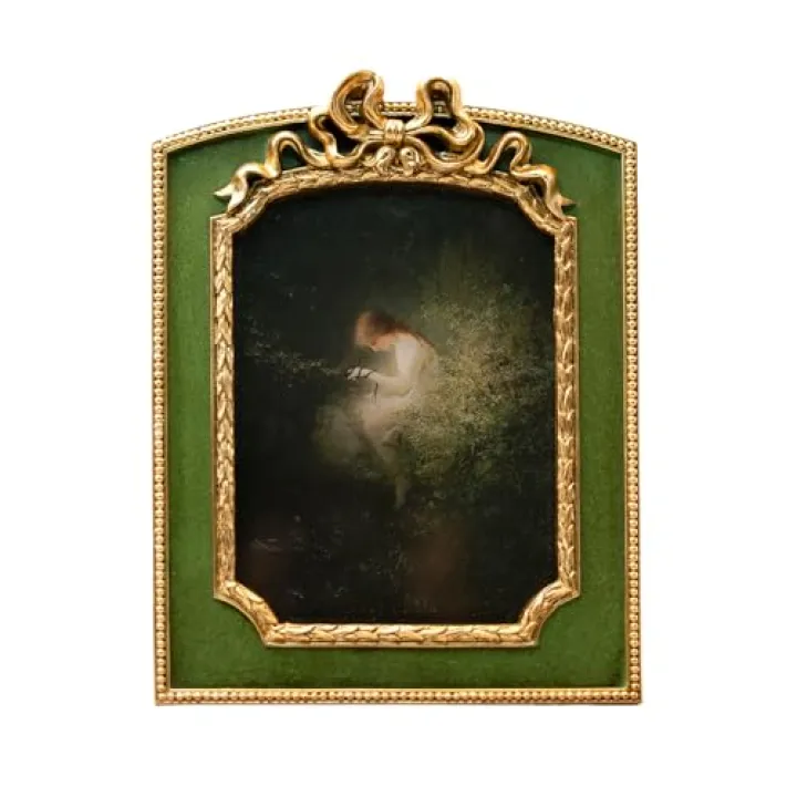 CISOO 5x7 Vintage Picture Frame, Antique Victorian Green Ornate Bow Frame, Wall and Tabletop Display Photo Frame, Retro Home Decor Gallery Wall Art