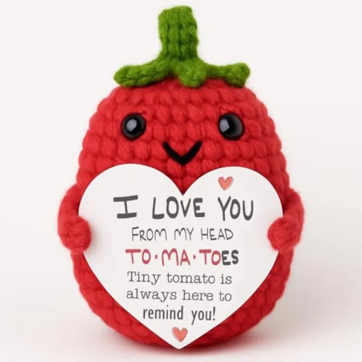 Love Gifts Crochet Tomato - Wedding Anniversary for Wife Husband, Valentine’s Day for Girlfriend Boyfriend, Birthday for Women, Men, Daughter, Son, Christmas New Year’s Day Desktop Decoration