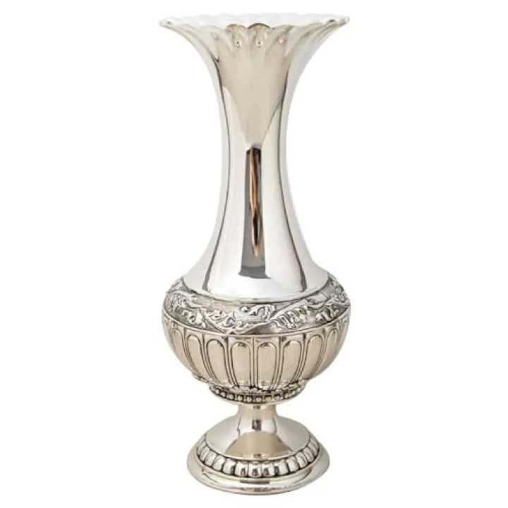 Decorative Vase, Elegant Metal Vase with Silver Finish for Artificial & Dried Flowers, Modern Table Centerpiece for Home & Weddings, 12''/30.6cm Tall