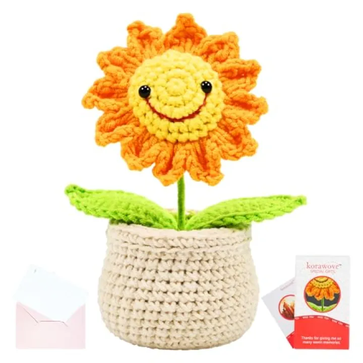 korawove Crochet Flowers Sunflower Gifts for Women, Positive Crochet Plants, Home Desk Decor for Women, Relaxation Gifts for Women, Mom, Grandma, Sister, Grandpa, Mother in Law, Grandparents, Daughter