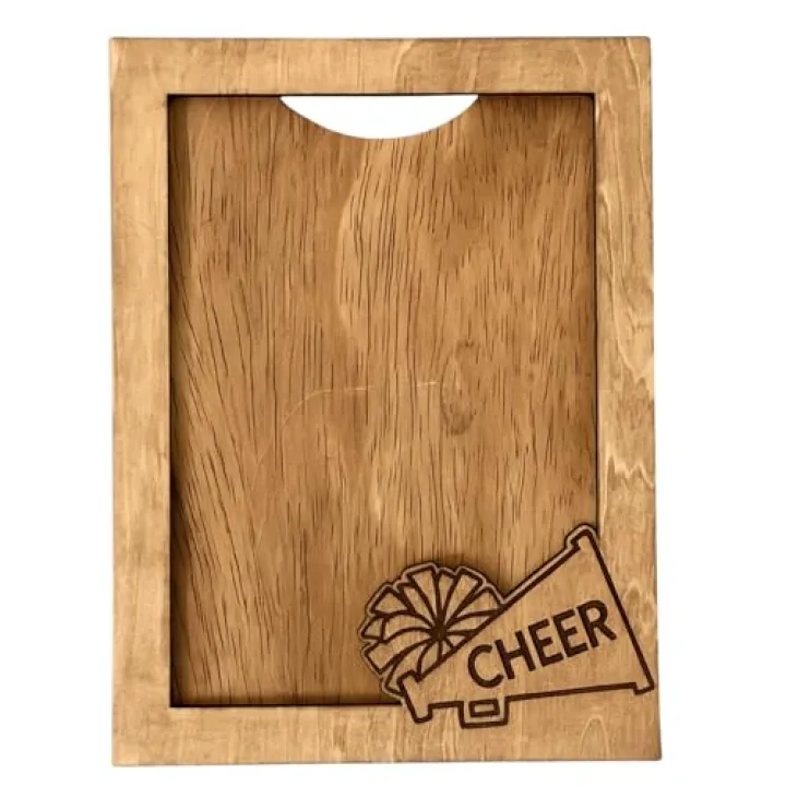 Rustic Wooden Picture Frame with Cheerleader Design, Natural Wood, Wall Mount or Standing Display, 5x7 Inch Photo Size