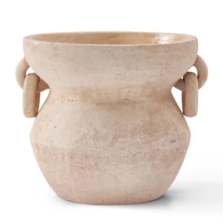 MIYUKI Rustic Vase for Home Decor, Decorative Pottery Terracotta Vase for Living Room, Table, Shelf, Handcraft Vintage Ceramic Vase 6.7in H x 8.2in W (White)