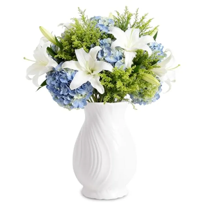 Agyiuns White Ceramic Vase for Flowers,7.09 inch Tall Vase for Centerpieces,Farmhouse Vases for Home Decor, Living Room, Table,and Kitchen