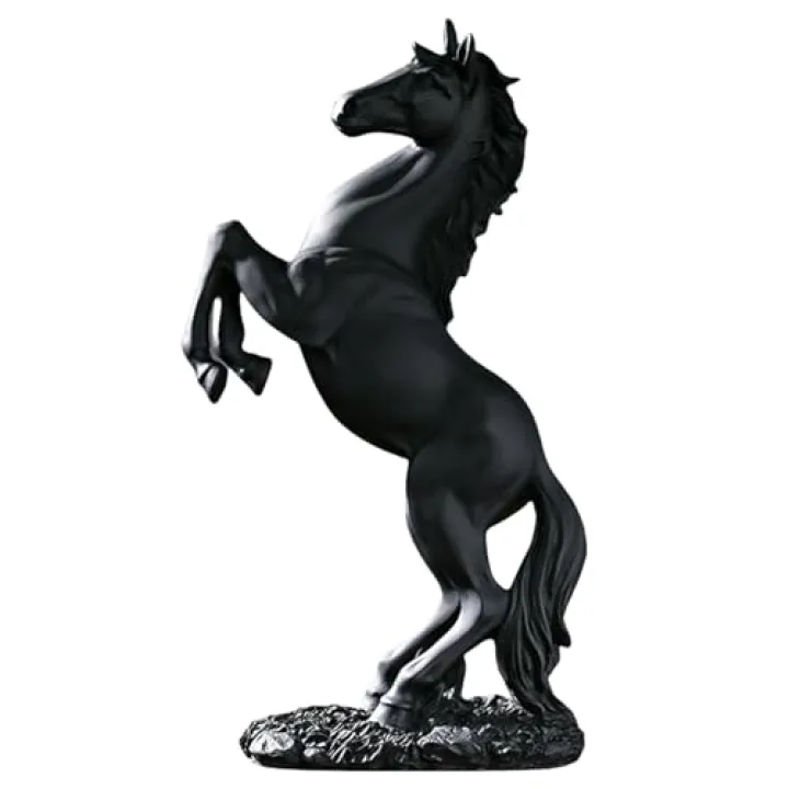 JINGTIANCD 12.2 inches Standing Horse Resin Statue Horse Art Figurine Decorative Home Office Decor Ornaments for Desk Bookshelf Cabinet to Attract Luck and Wealth (Matte Black)