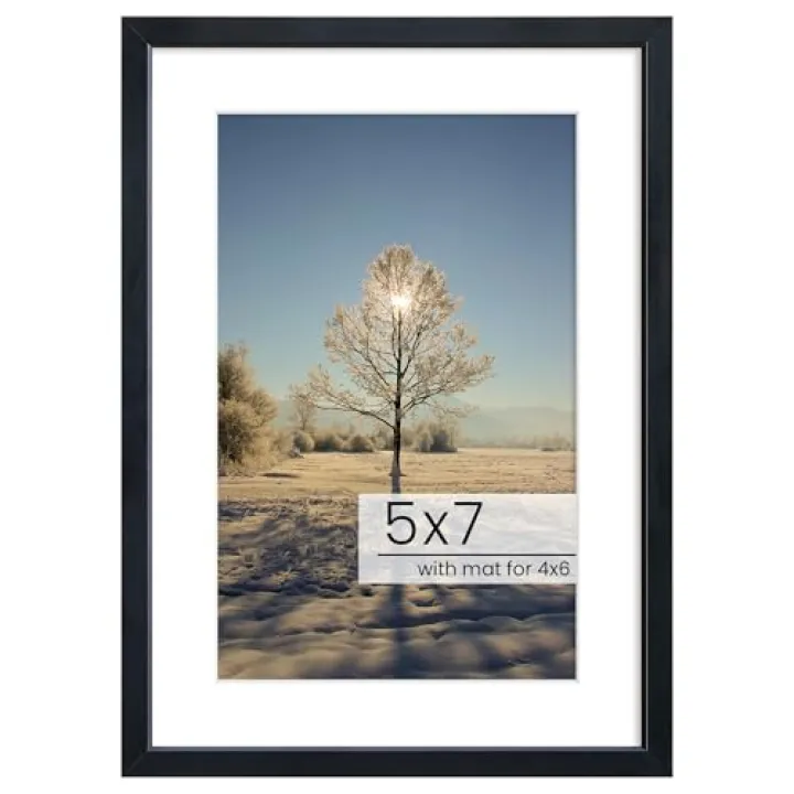 Acovy 5x7 Picture Frame, Inclined Plane Aluminum Photo 5x7 Frame Matted to 4x6, with High Definition Plexiglass, for Wall or Tabletop Display, Wall Hook Included