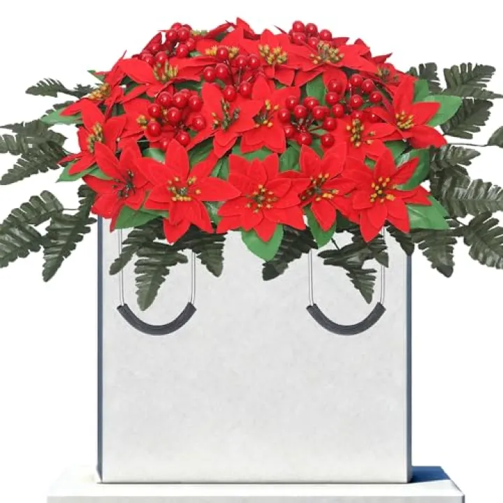 Lodou Christmas Cemetery Flowers Saddle for Grave Decorations-Headstone Flower Saddle,Red Poinsettia Outdoor Memorial Headstone Flower (Red)