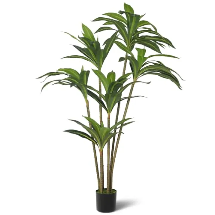 5FT Artificial Tree Dracaena Plant in Decorative Pot-Realistic Fake Plant for Indoor Outdoor Use,Home Office Living Room Decor,Real Touch Leaves,Housewarming Gift,Black Planter