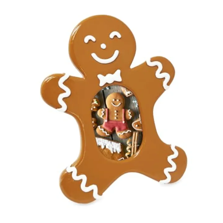 Isaac Jacobs Gingerbread Man Picture Frame - Fits 2x3 Photo, Vertical Resin Frame for Tabletop or Wall Display, Holiday Home Décor (Style: Plain)