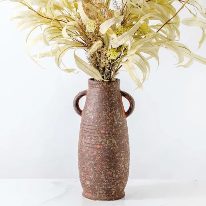 Ceramic Rustic Vase, Farmhouse Decorative Flower Vase for Home Decor, Rusty Vase for Living Room Bedroom Kitchen Office Decor Centerpiece Table Decorations