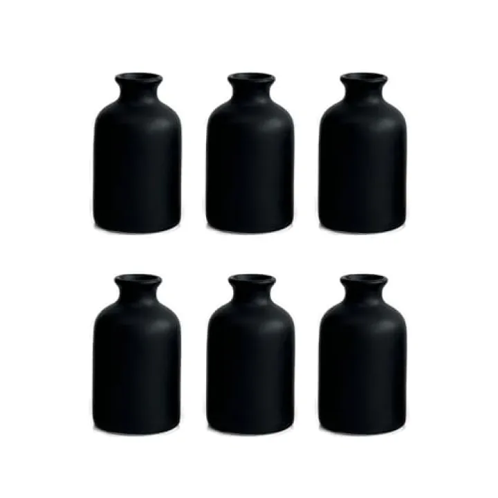 Veklray Small Black Ceramic Vase Set of 6, Modern Boho Minimalist Vases for Home Decor,Centerpiece,Decorative for Shelf,Bathroom,Farmhouse,Entryway Table,5inch