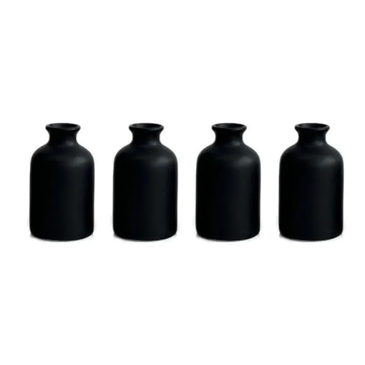Veklray Small Black Ceramic Vase Set of 4, Modern Boho Minimalist Vases for Home Decor,Centerpiece,Decorative for Shelf,Bathroom,Farmhouse,Entryway Table,5inch