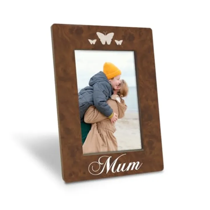 EDQAWN Mum Picture Frame, Butterflies Print Picture Frames For Mummy Mothers Mother's Day, Home Decor Tabletop Display, Farmhouse Wooden Photo Frame Fitting a 4 x 6 Inch Photo