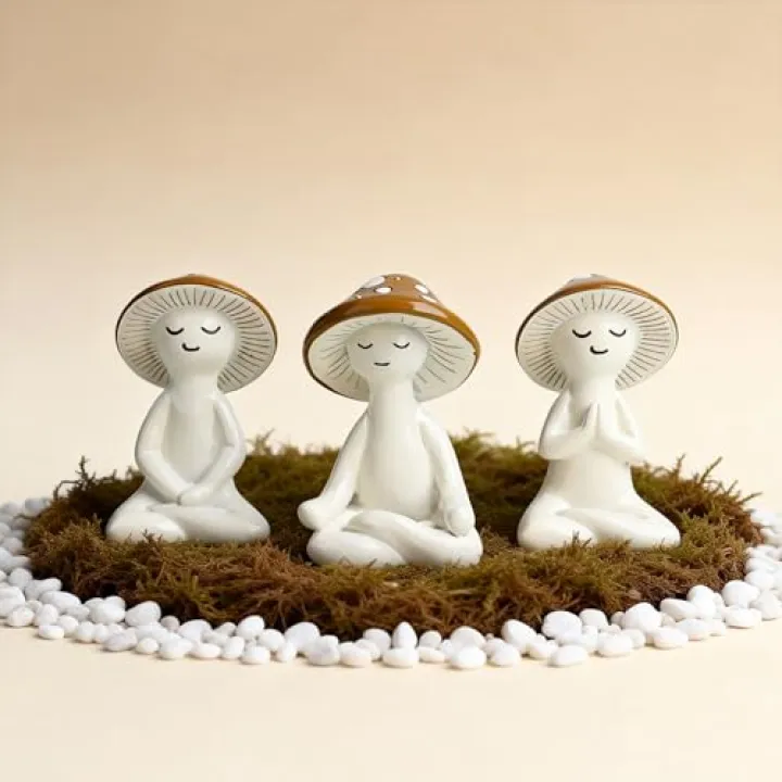 O-FarFarm 3 Pcs Mushroom Decor Figurines - Meditation Decor Statues for Living Room, Bedroom, Office - Resin Sculptures for Mindfulness Enthusiasts Home Decor Lovers Nature Lovers