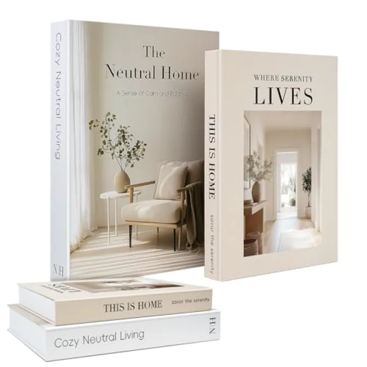 Braveriky Decorative Books for Neutral Home - Fake Books Storage Box for Decoration - Set of 2 Coffee Table Book - Photo Storage Keepsake Box for Room Bookshelf Decor, Beige