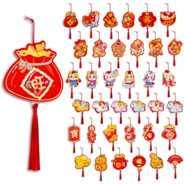 36Pcs Chinese Lunar New Year Decorations Luck Hanging Ornaments Knot Pendant 2026 Spring Festival Decor for Home Office Car Tree Wall Party Decor (Horse)