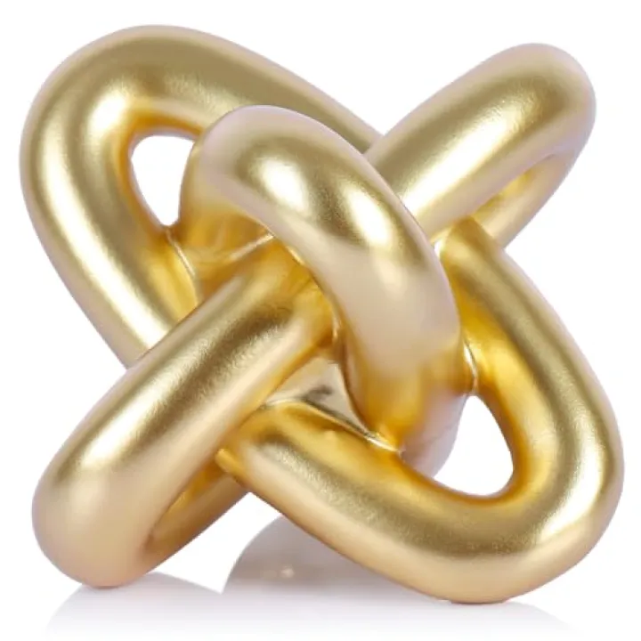 Gold Knot Decor – Modern Geometric Sculpture for Coffee Table, Bookshelf, TV Stand, Entryway, Living Room Centerpiece, Minimalist Knot Design, Decorative Accent for Home Decor, Elegant Gold Sculpture