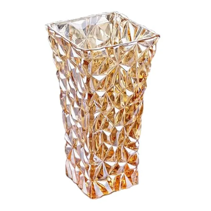 Unique Glacier Texture Glass Crystal Gold Vase-11.8 inch Tall, Heavy Duty Large Flower Vase for Dining Table Kitchen Office Home Shelf Wedding Living Room Centerpieces.