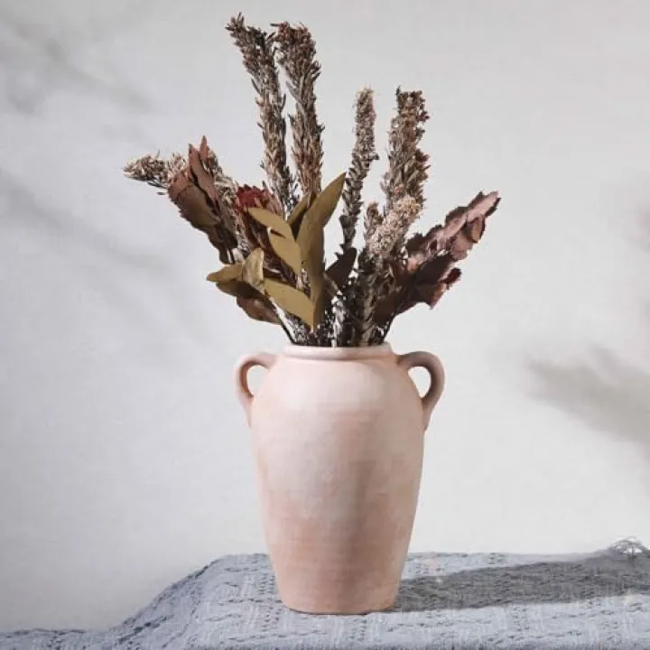 Luetcattus Ceramic Flower Vase, 9 inch Rustic Farmhouse Vase for Centerpieces, Handcrafted Weathered Pottery Vases, Small Decorative Terracotta Vases for Home Decor, Living Room, Table, Shelf