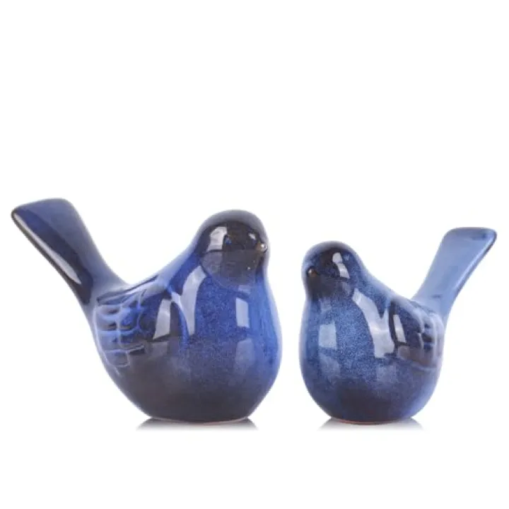 2pcs Small Ceramic Bird Statue and Sculpture for Home Decor Accents,Modern Animal Ornaments for Living Room,Bedroom,Bookshelf,Cabinets,Coffee Table Centerpiece,Cute Knick Knacks for Shelves (Blue)