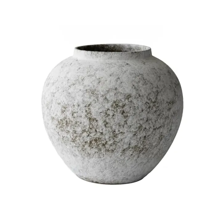 CozyWel Rustic White Ceramic Vase Flower Vase with Hand-Glazed, Big Textured Round Vase for Centerpieces, Kitchen, Living Room, Bedroom Decor Gifts