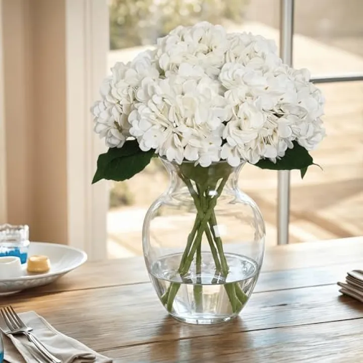 WFYTHMFLS Artificial Flower Hydrangea Fake Hydrangea, Used in The Center of The Family Bathroom Desk Shelf or Wedding Bouquet Decoration, Contains 6 White Branches