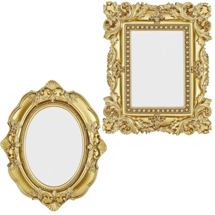 Ymapinc 2 Pcs Small Gold Frames, 4.53 * 3.66 & 3.74 * 3inch Vintage Mini Picture Frames, Small Gallery Wall Frame Set for Antique Art Decor, Tiny DIY Hanging Frame, Home Decor Photo Shooting Props
