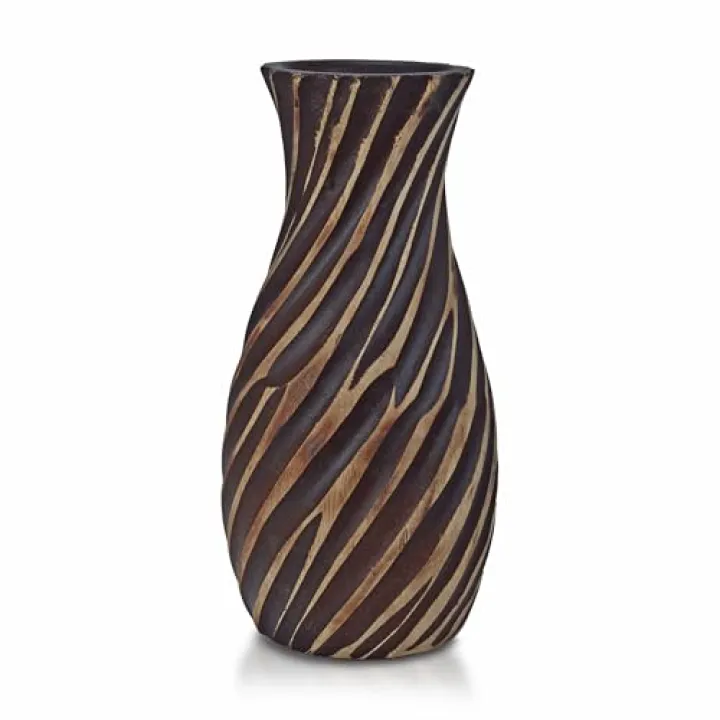 AeraVida Hand-Carved Spiral Stripes Mango Wood Vase for Dried Flowers | 8 inch | Classic Flower Vase