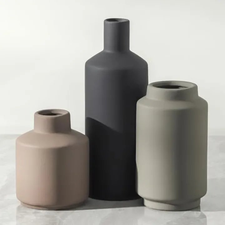 Ceramic Vase Set of 3, Modern Decorative Vases for Home Decor, Small Flower Pottery Vase Sets, Boho Farmhouse Rustic Vases for Living Room, Kitchen, Bedroom, Bathroom, Shelf, Table