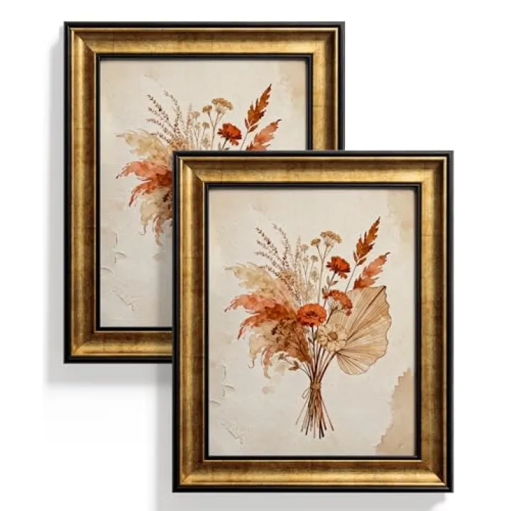 Sonefreiy Vintage 11x14 Picture Frame Set of 2 Black and Gold 11 x 14 Picture Frames Antique Retro Photo Frame Wall Mount Tabletop Artworks Painting Living Room Office Gallery Gift for Family Friends