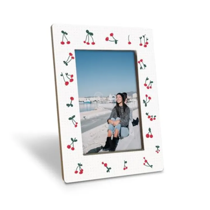 EDQAWN Cherry Picture Frame, Cute Red Cherry Pattern Design Picture Frame for 4x6 Inches Photo, Display on Table Top Desk, Christmas Gift for Friend and Family