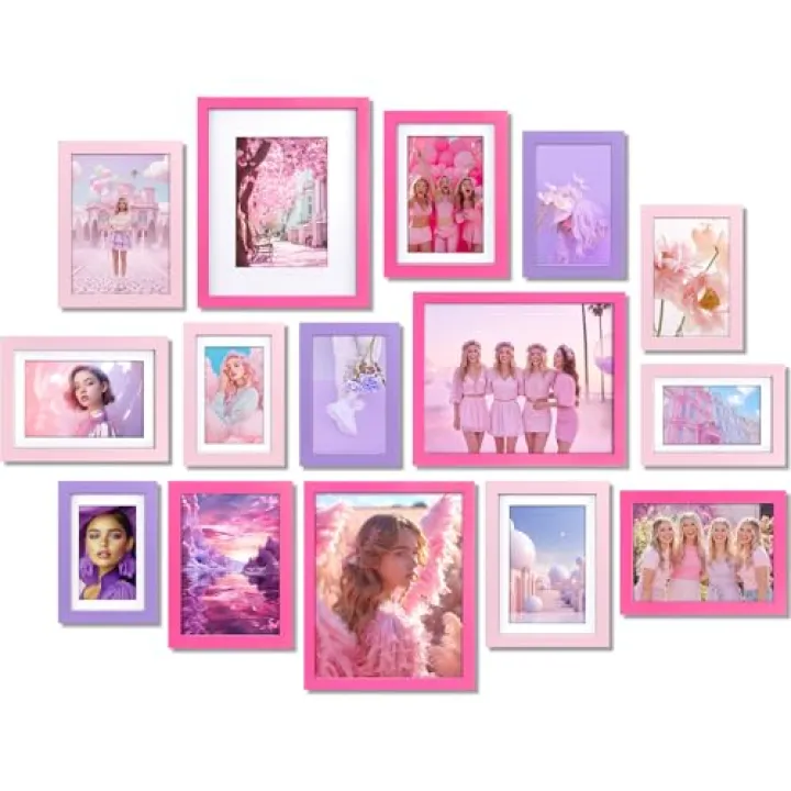 Vicenpal 15 Pack Collage Picture Frames Wall Decor Gallery Wall Picture Frame Set for Mounting or Tabletop Display, Multi Sizes with Three 8x10, Six 5x7, Six 4x6