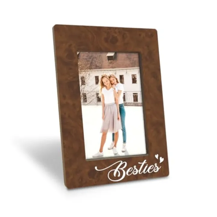 EDQAWN Besties Picture Frame, Rustic Wood Grain Photo Frame Fitting a 4 x 6 Inch Photo for Tabletop Display, Gifts for Best Friends