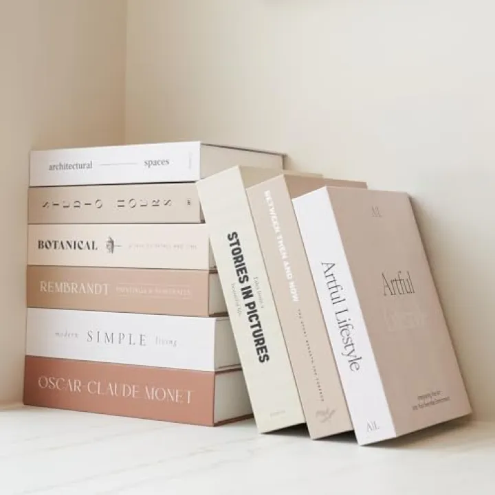 Beautiful Decorative Books - Set of 9 Boxes Enhance Your Coffee Table, Bookshelf or Mantel Shelf Decor - Aesthetic Fake/Faux Books for Modern Home Decoration, Photo Storage and as a Keepsake Box