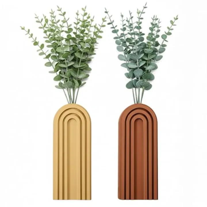 2 Pack Wood Wall Planter Vase Set with Artificial Eucalyptus, Modern Farmhouse Hanging Planters for Indoor Plants, Boho Home Wall Decor for Living Room, Bedroom, Office, Entryway, Hallway, Patio