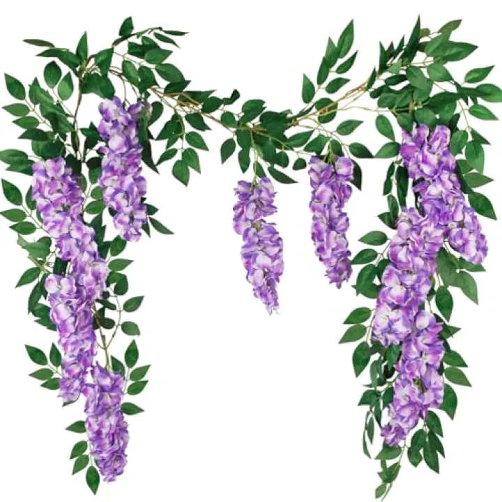 CISDUEO Wisteria Hanging Flowers Wisteria Flowers Vine Garland Wedding Arch Decoration Purple 6.56 Ft Artificial Wisteria Vines Hanging Flower Vines Silk for Party Garden Home Table Backdrop