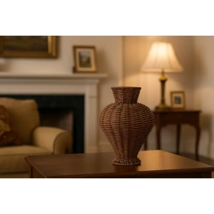 Handwoven PP Rattan Vase Basket – PP Wicker Decorative Vase for Dried Flowers | Rustic Boho Home Décor Accent | Handmade Water Hyacinth Style Woven Craft