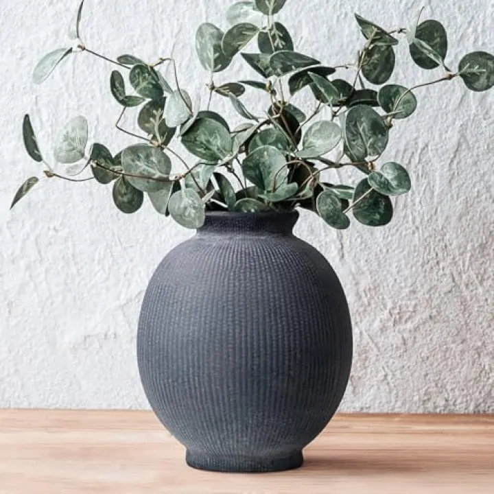 Ceramic Decorative Flower Vase - Rustic Farmhouse Boho Ceramic Vase for Home Decor, Table Centerpiece, Living Room, Bathroom, Book Shelf, Mantel Decoration, Wedding Decor (6.8" Black)