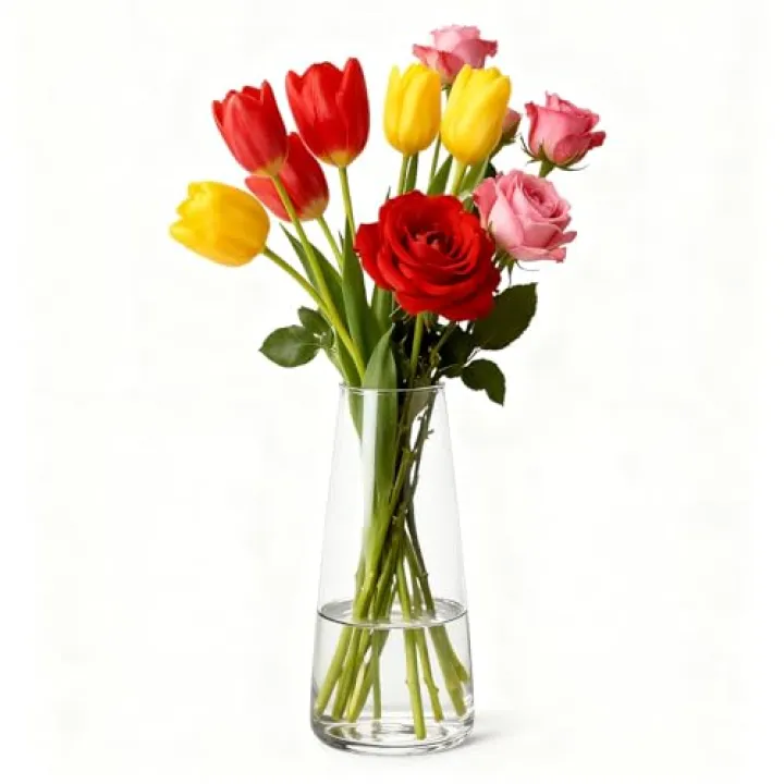 MYQYBRO Clear Glass Vase for Home Decor, Modern Home Decor for Long-Stem Flowers, Table Centerpiece for Living Room, Dining Table & Bedroom,White (8.7 Inch)