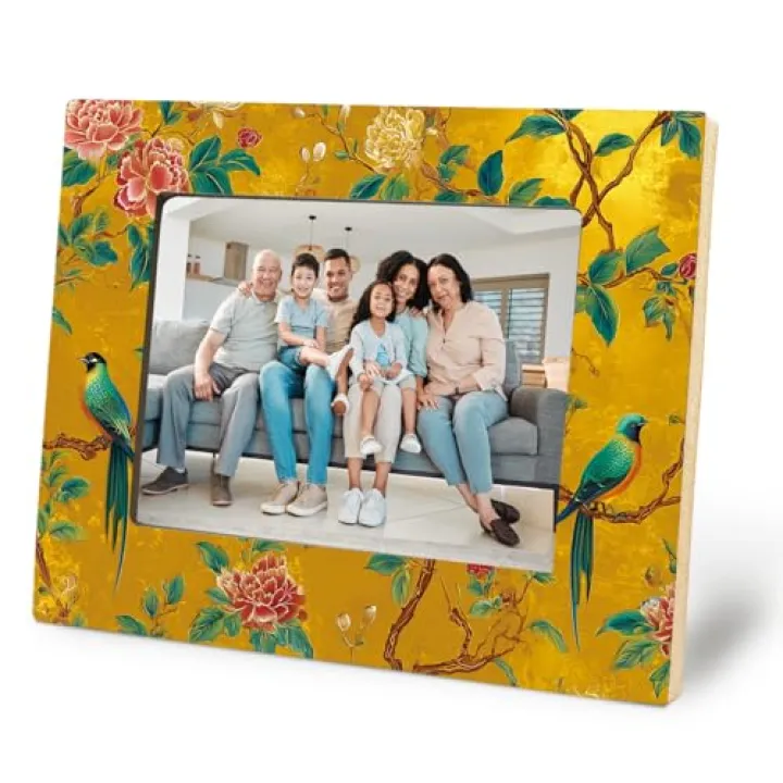 FDHSPAAM Gold Chinoiserie Floral Bird Picture Frame 5x7, Vintage Oriental Floral Photo Frame, Cottagecore Botanical Flower Wall and Tabletop Display Picture Photo Frames for Home Bedroom Decor