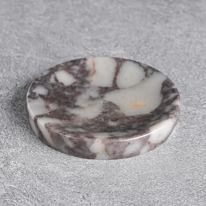 Calacatta Viola Marble Jewelry Dish 4”, Luxury Purple Veined Stone Trinket Tray for Rings Earrings Necklaces, Round Marble Soap Dish for Bathroom & Kitchen, Elegant Decorative Catchall for Home Décor