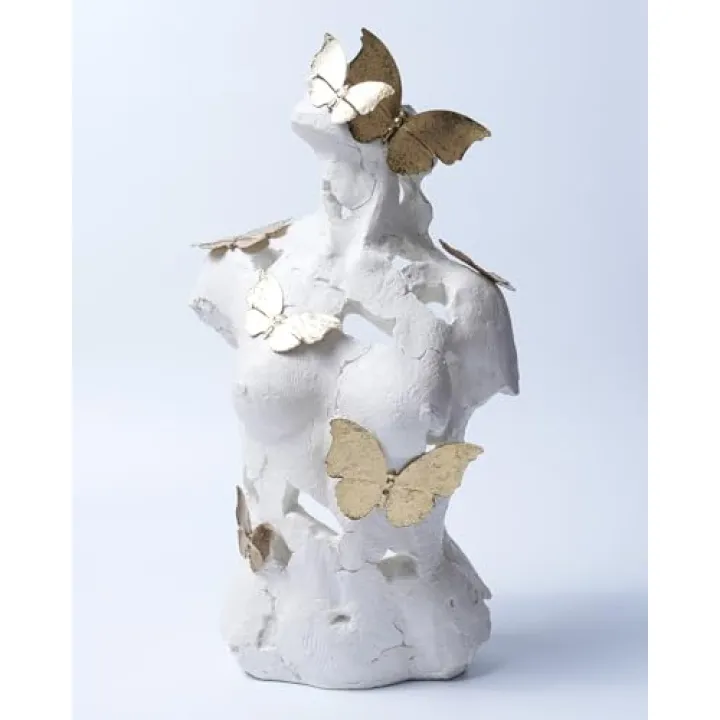 P POTAMI Abstract Female Bust Statue and Sculpture, Lady Figurine Art Decor, Aesthetic Ornament for Office Living Room Bedroom, Golden, Resin 17" Sculptures Home Decor