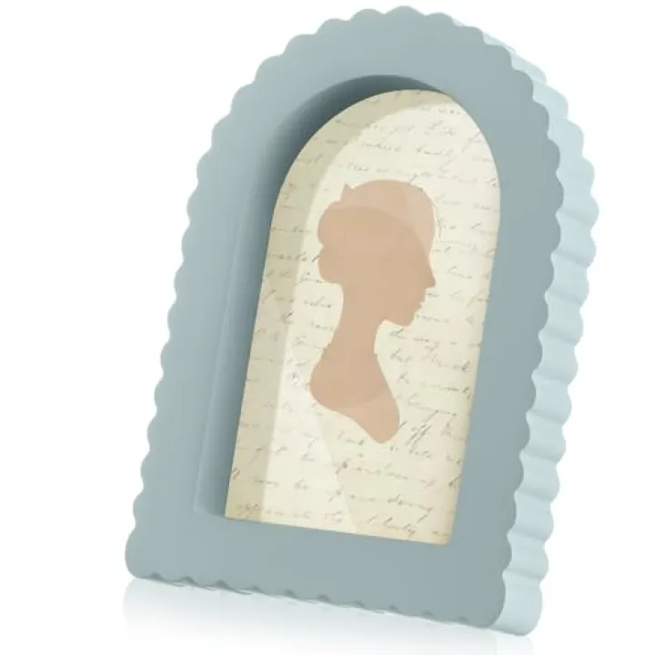 AceOrbit 4x6 Morandi Blue Scalloped Picture Frame Arch Scallop Edges Wooden Vintage Decorative Wavy Picture Frame with Real Glass Art Front Tabletop Display Wall Hanging, Gift for Christmas Home Decor